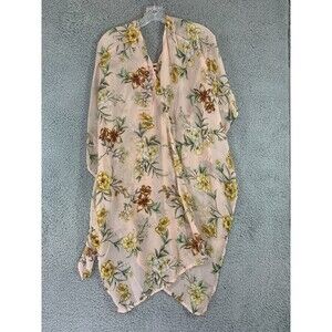 Miss Lili 3X Woman's Tops Open Front Kimono Cover Up Peach w/ Yellow Floral